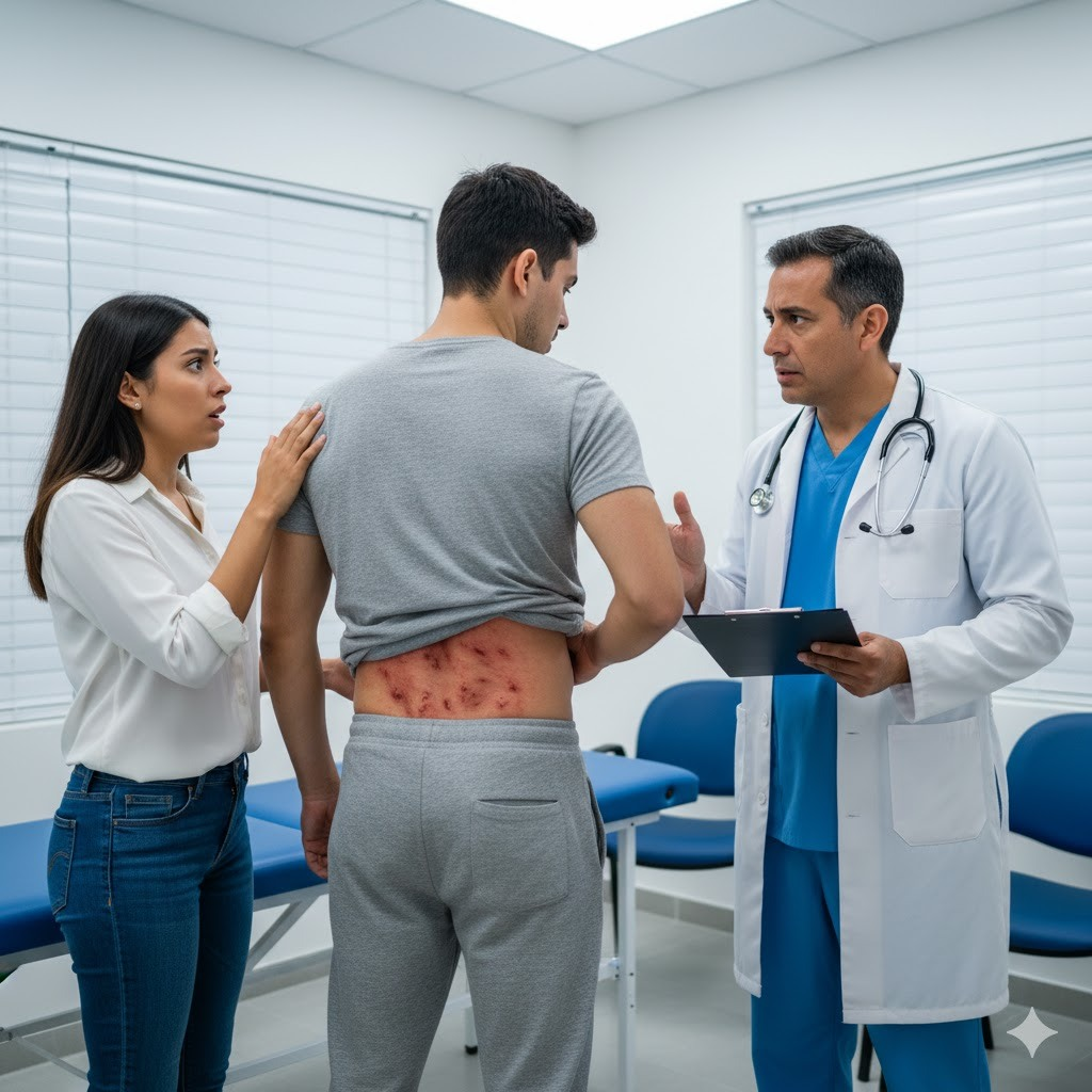 I found 30 red spots that looked like insect eggs on my husband’s back. I rushed him to the emergency room, but the doctor immediately said, “Call the police.” My husband, David, and I have been married for eight years. TAMMY