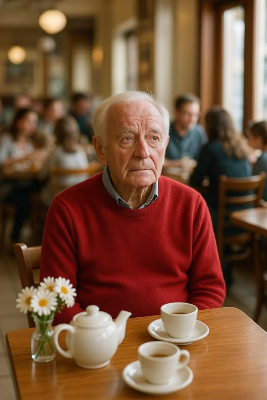 A piros pulóveres öregember egyedül ült a zsúfolt étteremben, és úgy bámulta az ajtót, mintha valaki fontos személy késne, de a pincér azt súgta, hogy már három éve minden vasárnap így jár